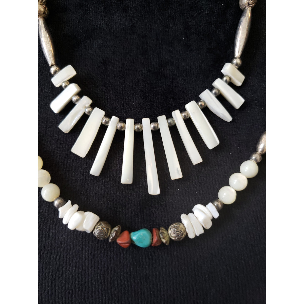 Womens 2 Strand Tribal Boho Agate Fan Sticks Turquoise Beads Statement Necklace