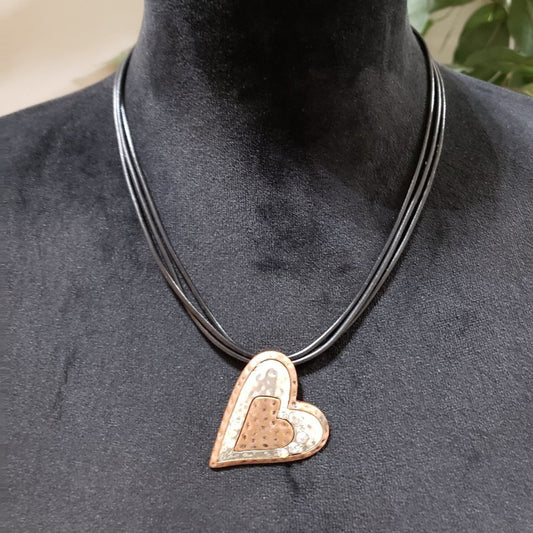 Women Modern Fashion Chunky Big Heart Pendant Rhinestones Charm Collar Necklace