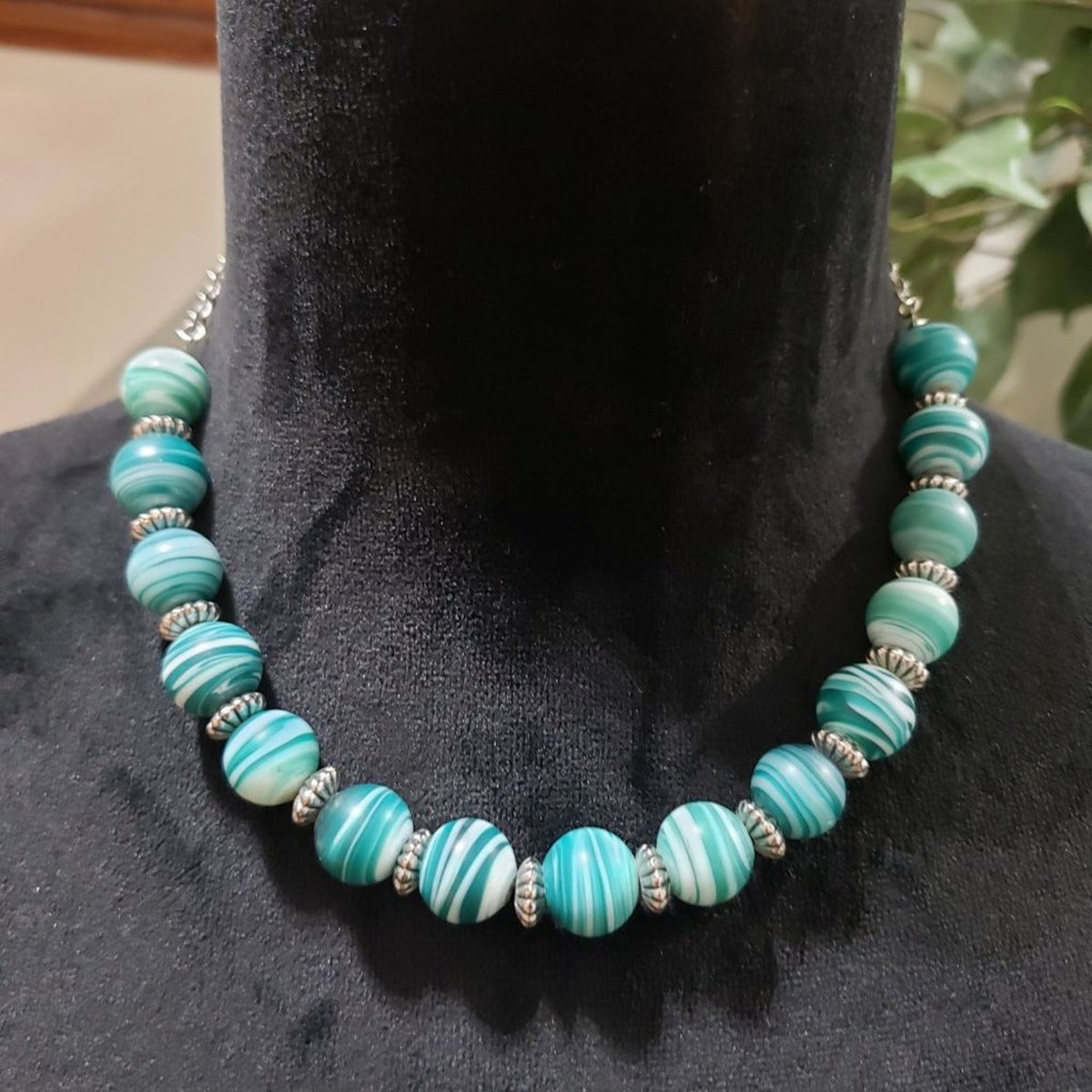 Women's Blue & Gold Round Shape Beaded Statement Lobster Clasp Necklace