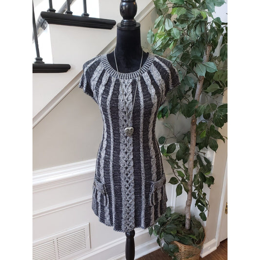 Style & Co. Women's Black Striped Cotton Round Neck Sleeveless Sweater Dress PL