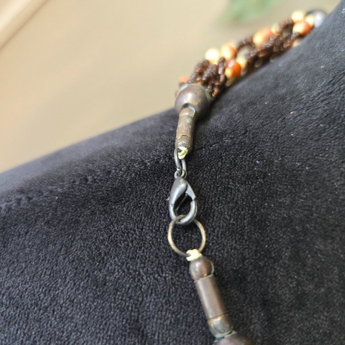 Women Brown Multiple Layered Seed Bead Heart Pendant Necklace with Lobster Clasp