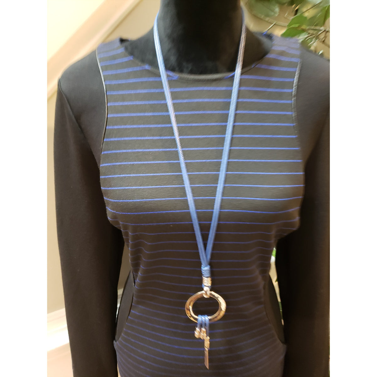 Spense Sheath Dress Women's Size 10 Blue Striped Rayon Stretch Long Sleeve