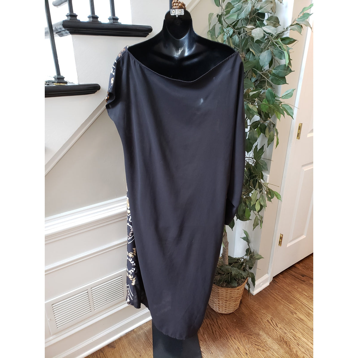 Moosta Midi Dress Women Size 2X Black Beige Baroque Print Long Sleeve Boho