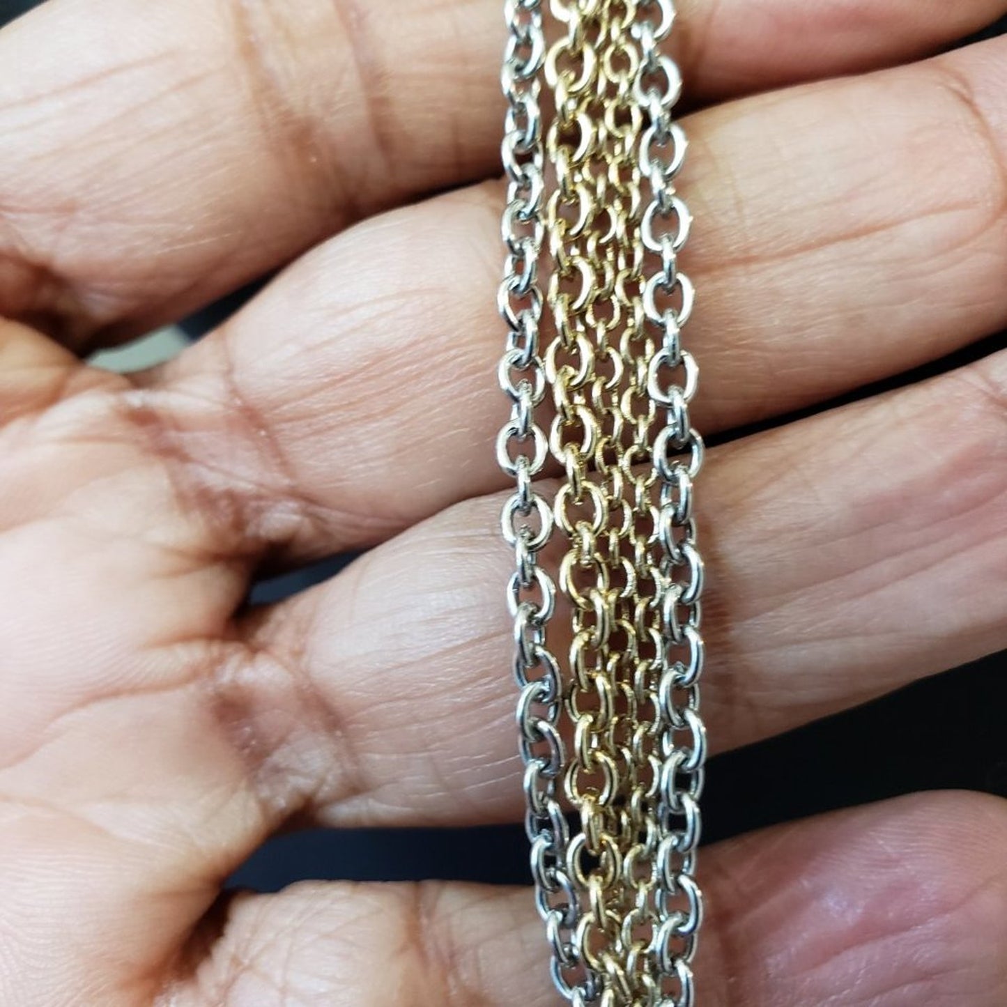 Womens Gold Silver Ring Station Multi-Chain Long Necklace with Lobster Clasp