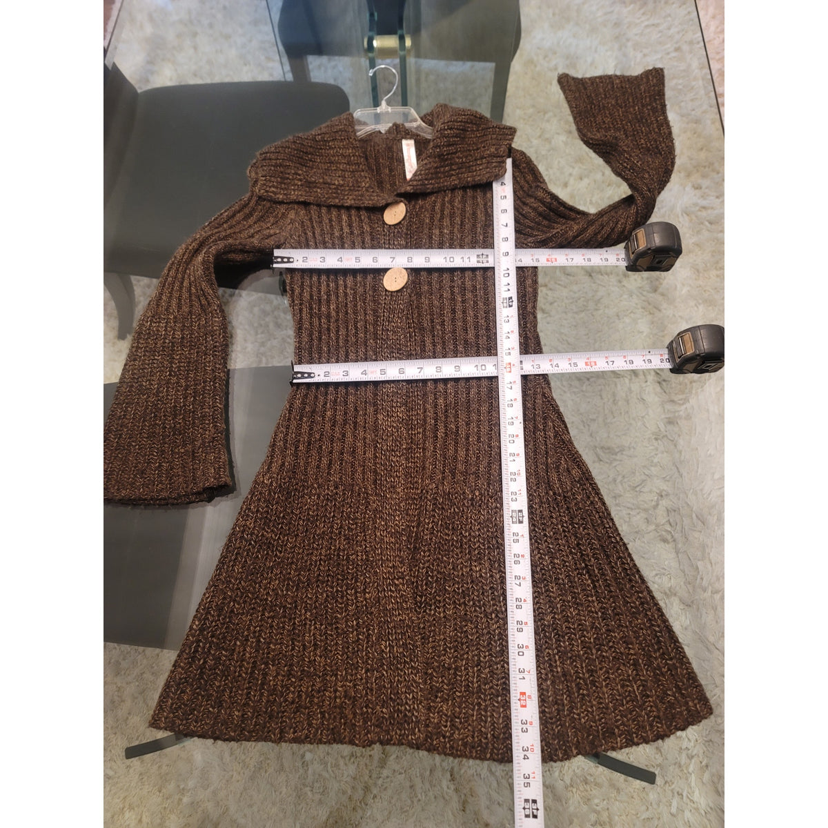 No Boundaries Long Cardigan Jacket Women's Large Brown Button Front Long Sleeve