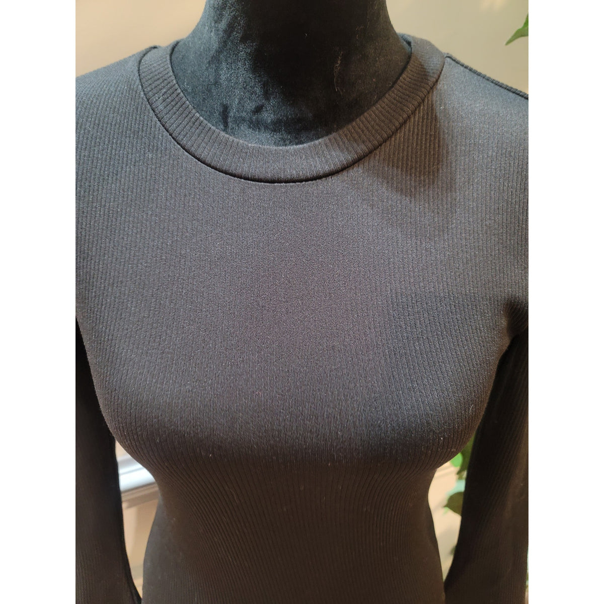 Glam Pullover Sweater Womens Small Black Ribbed Bell Cuff Crew Neck Flare Sleeve