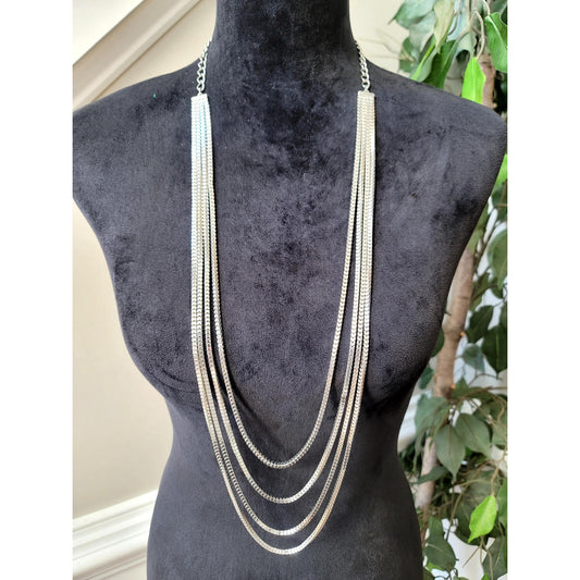 Women's Silver Tone Multi Strand Layered Necklace Long Statement Fashion Jewelry