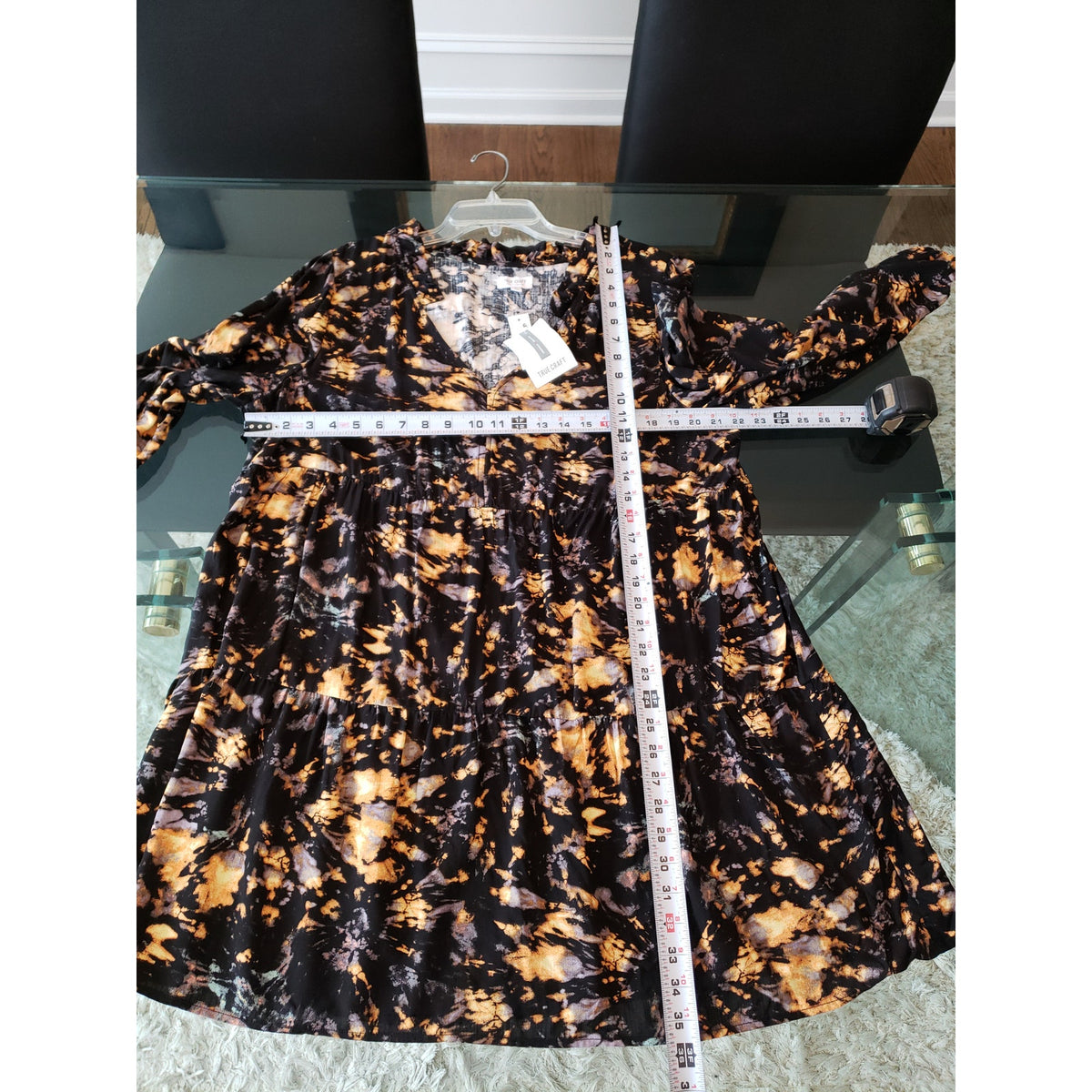 Women's True Craft Black Tie Dye Long Sleeve Dress Size 1X Rayon Fall Style