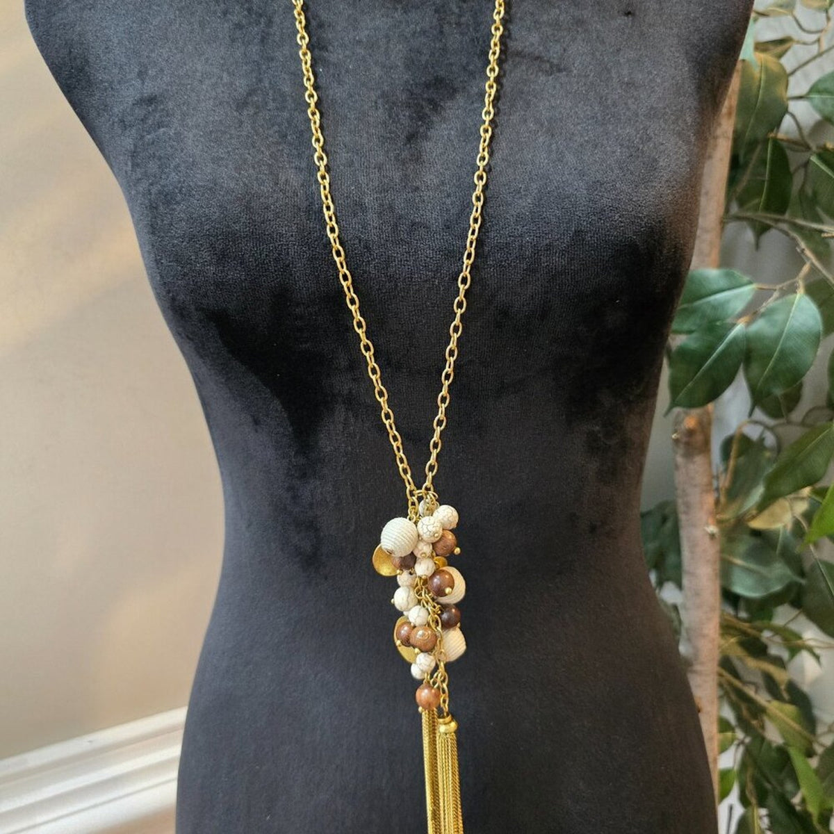 Womens Pearl Drop Chain Tassel Gold Tone Chain Necklace Jewelry w/ Lobster Clasp