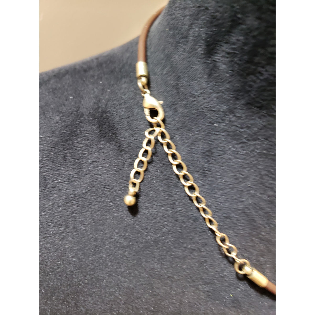 Womens Fashion Brown Corded Brass Tone Gilet Pendant Necklace with Lobster Clasp