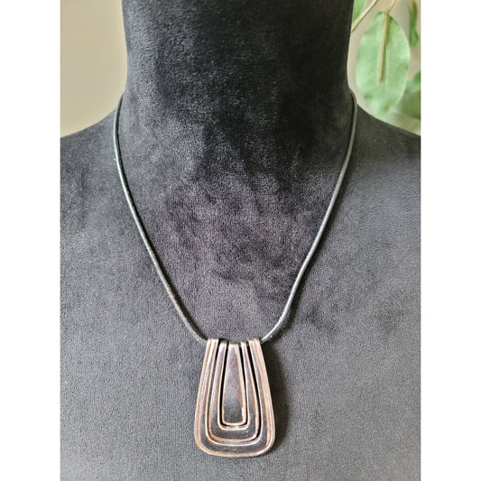 Chico's Modern Geometric Pendant Necklace With Lobster Clasp Black Cord Jewelry
