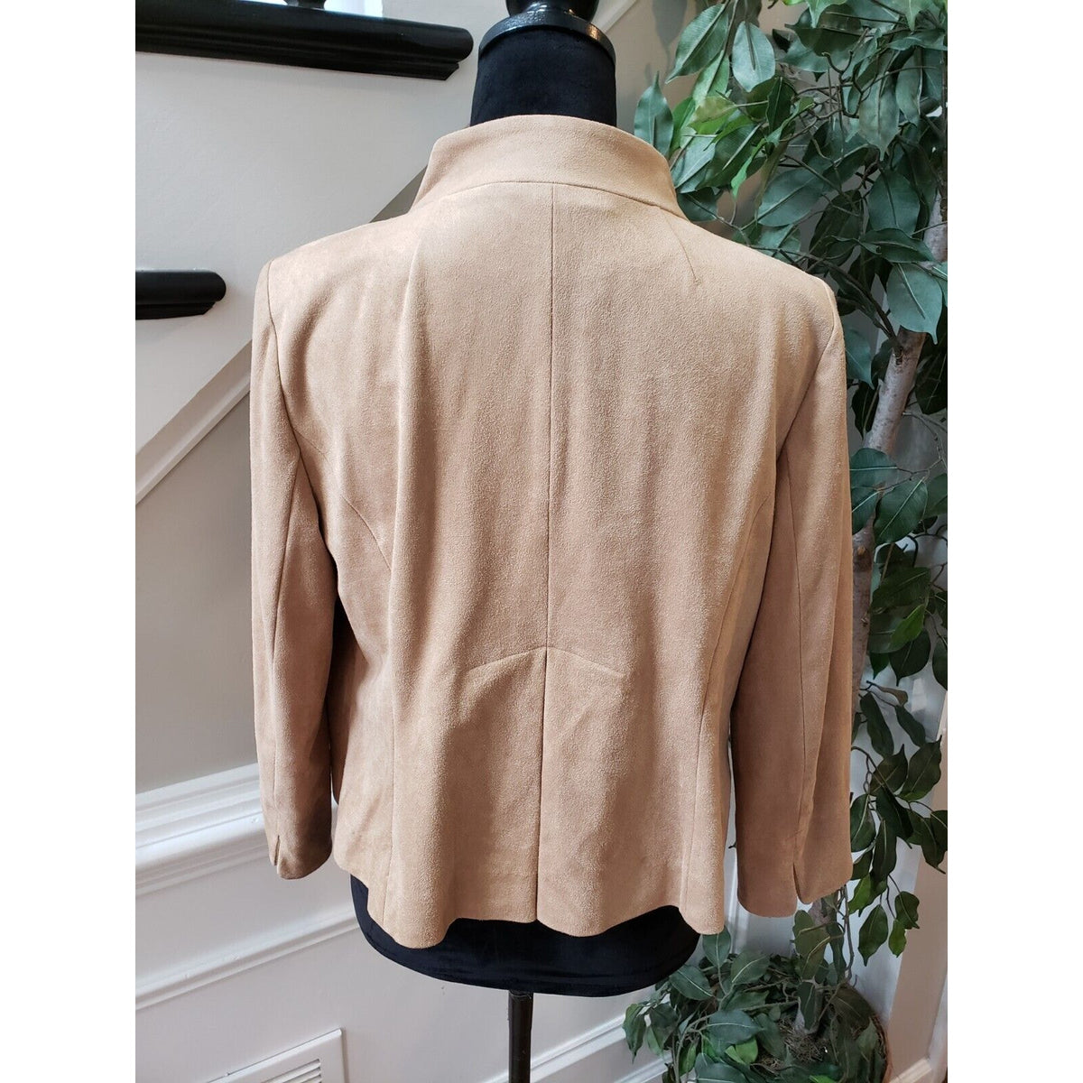 Chico's Black Label Womens Tan Faux Suede Flap Pockets Snap Front Jacket Size M
