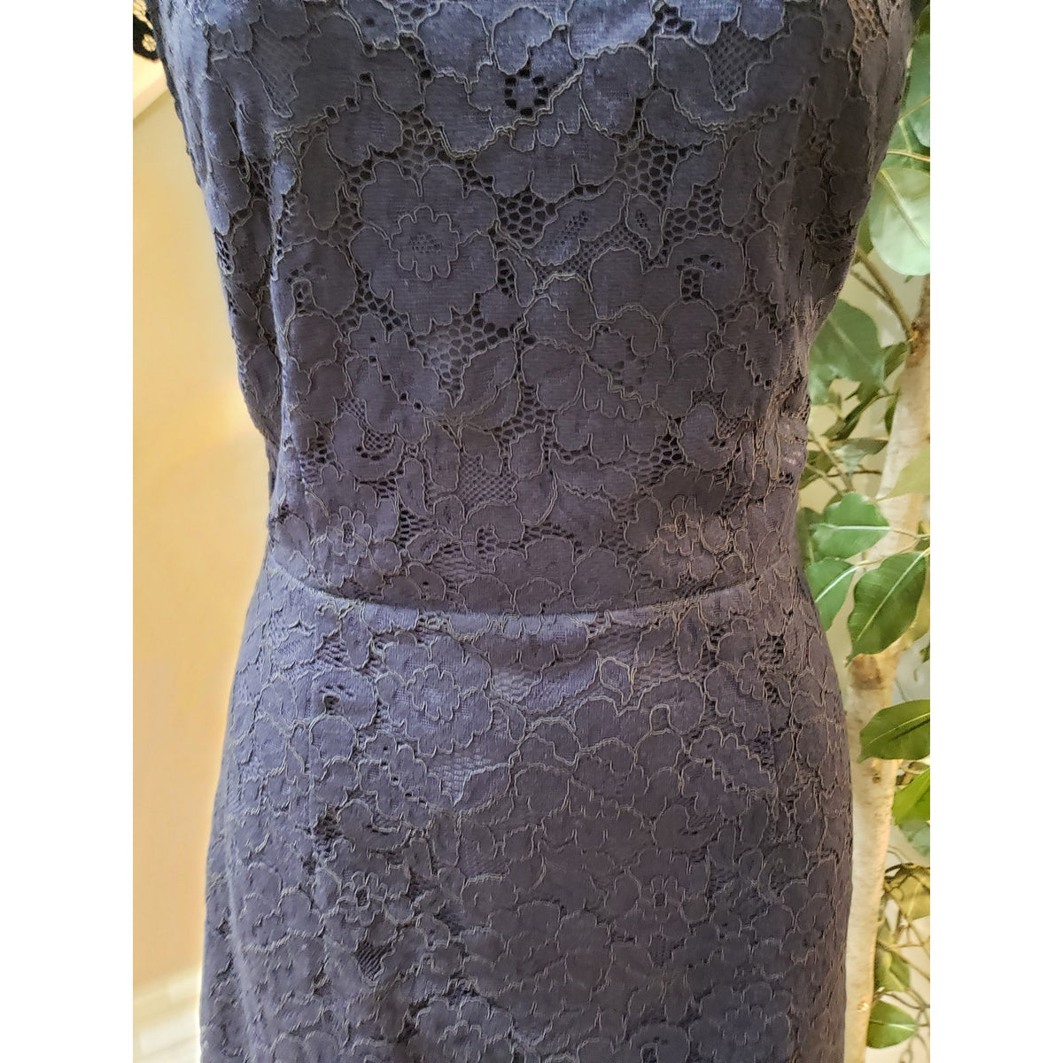 H&M Sheath Dress Women's 4 Blue Floral Lined Short Sleeve Crew Neck Back Zipper