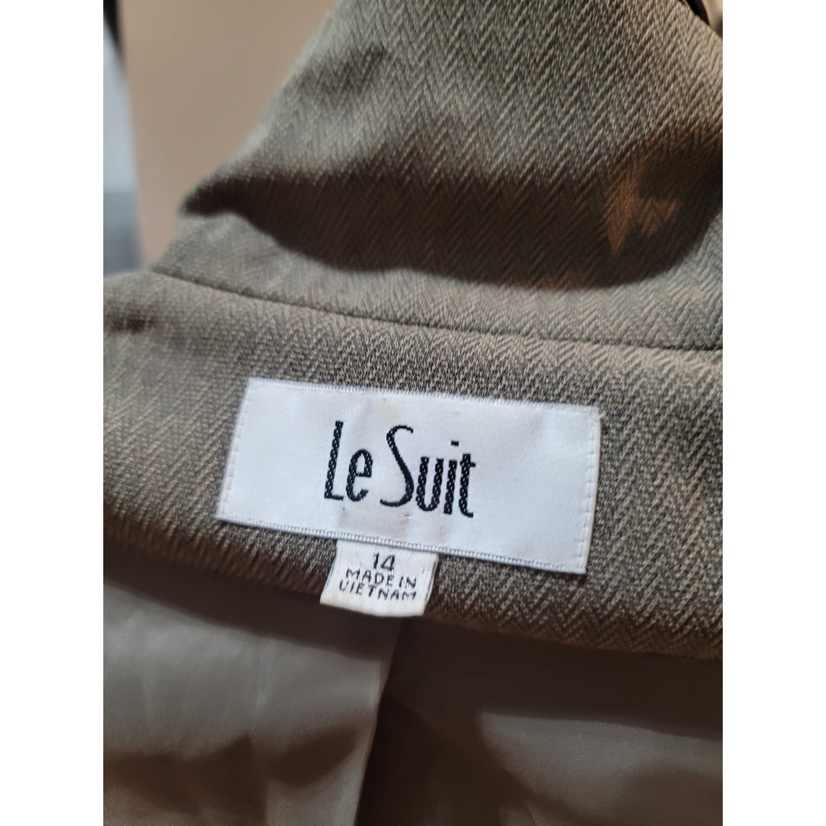 Le Suit Pants Suit Women's SZ 14 Tan 3-Button Tailored Blazer Long Sleeve Lined