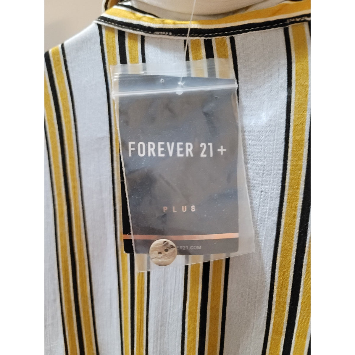 Forever 21 Shirt Dress Women's 2X White Yellow Stripes Collared Long Sleeves