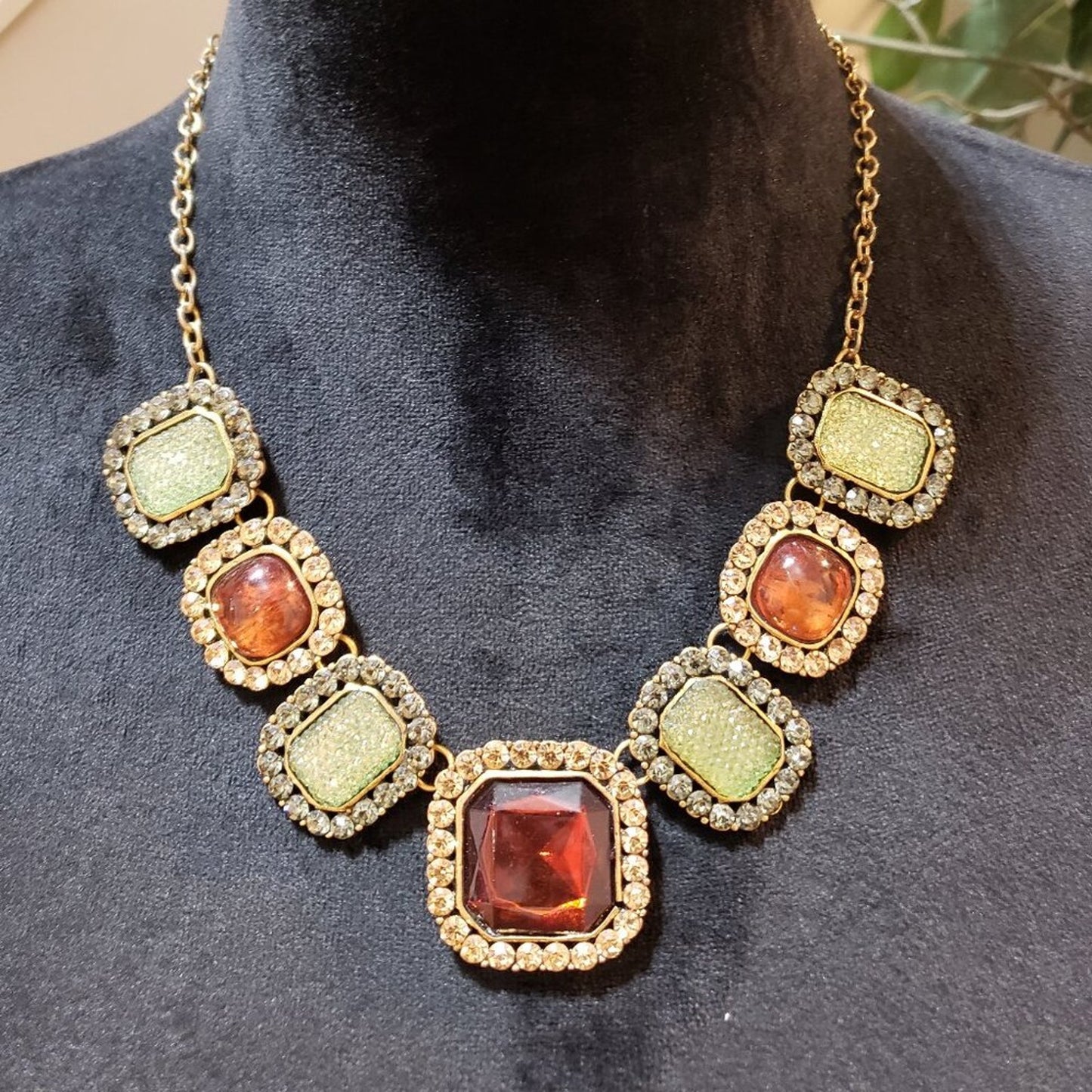 Womens Amber & Yellow Crystal Stone Gold Tone Chain Necklace with Lobster Clasp