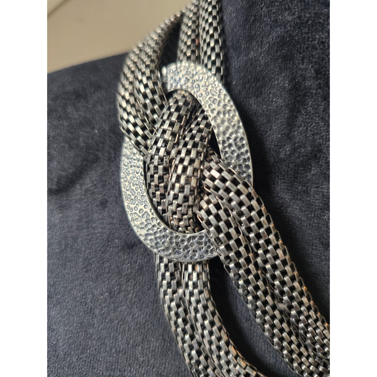 Silver Tone Gunmetal Chunky Mesh Chain Oversized Interlocking Link Necklace