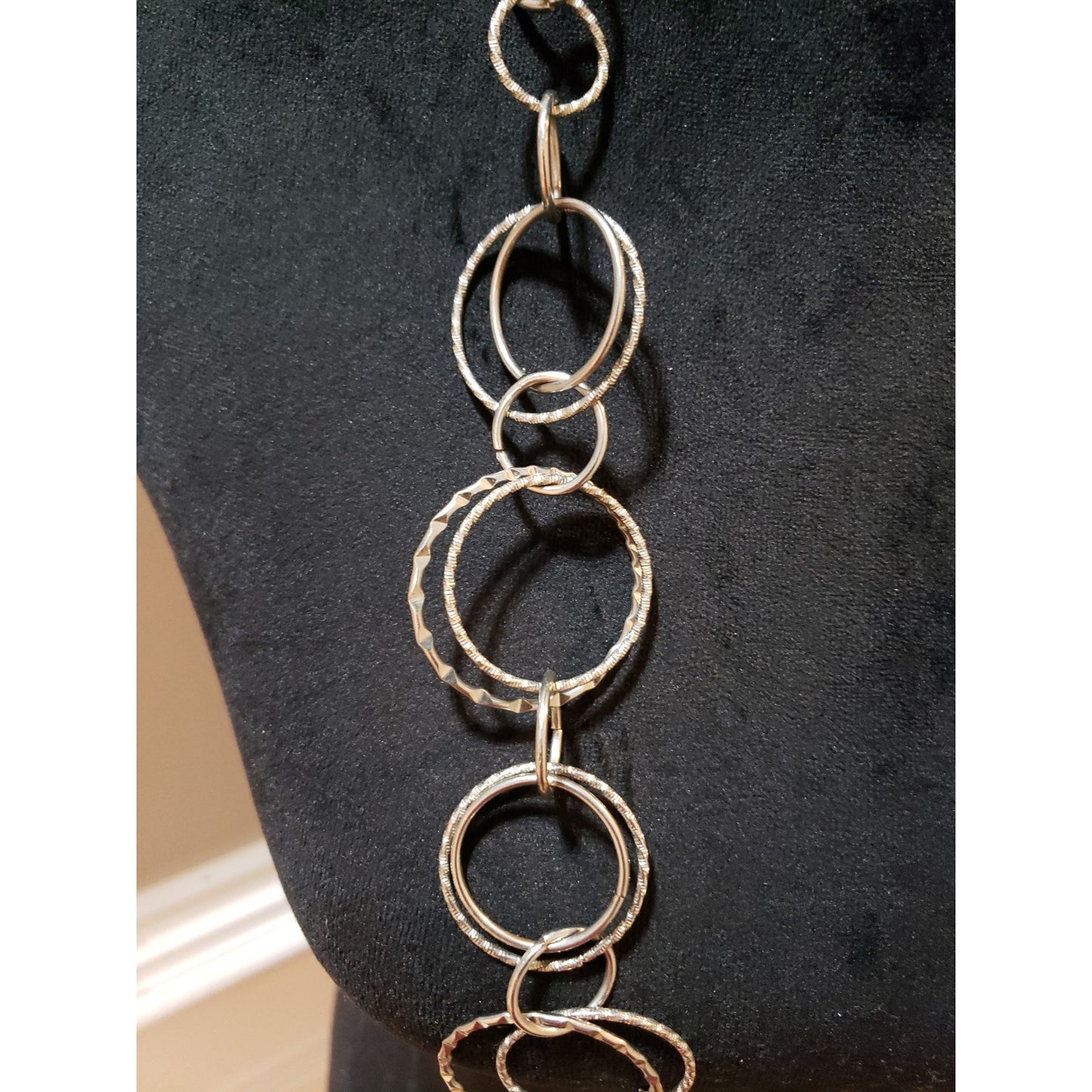 Women Gold Tone Assorted Circular Ring Linked Long Necklace Jewelry with Lobster