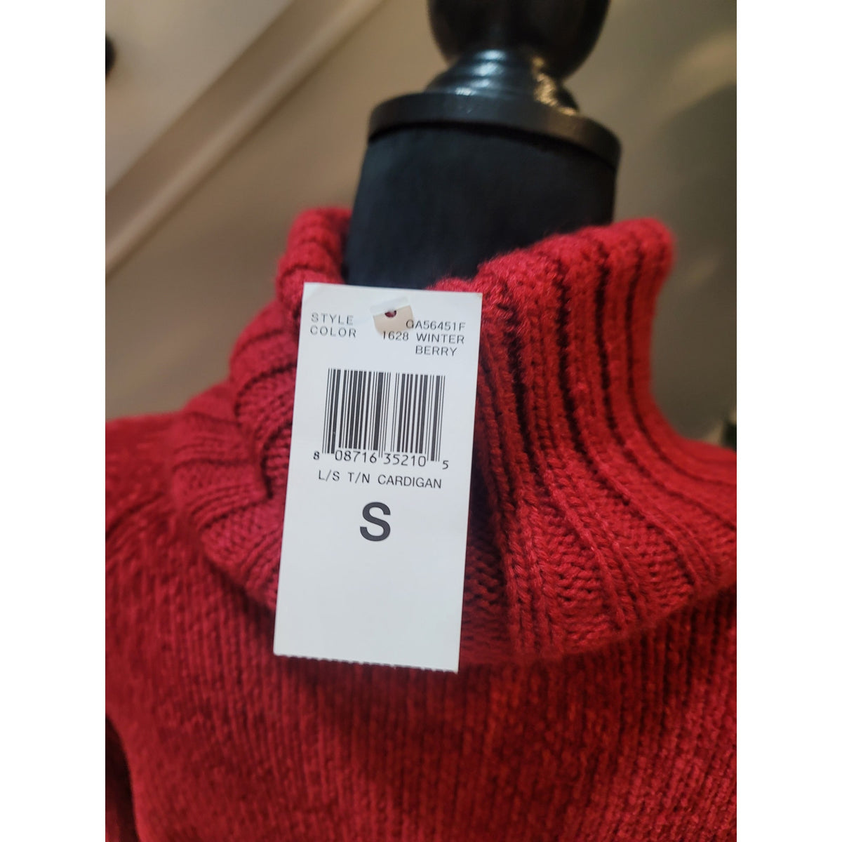 Carolyn Taylor Cardigan Sweater Women's Small Red Ribbed Collar Front Zipper