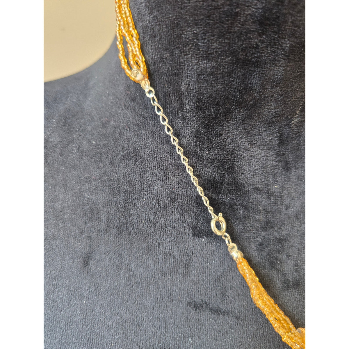Gold Tone Multi Strand Beaded Necklace Enamel Pendant Boho Statement Jewelry