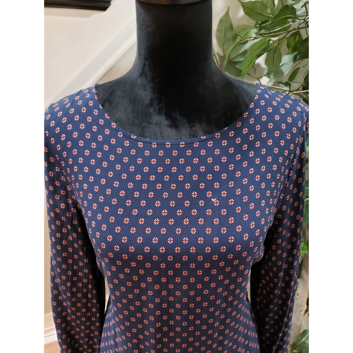 H&M Women's Blue 100% Viscose Round Neck Long Sleeve Knee Length Dress Size 10