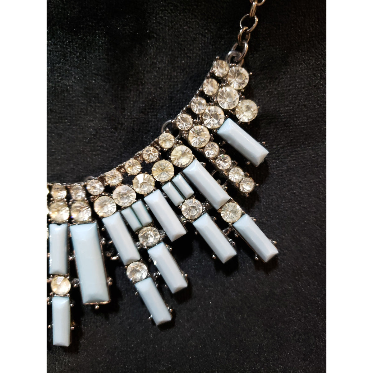 Womens Light Blue Plastic Stones Rhinestone Bling Statement Necklace Jewelry