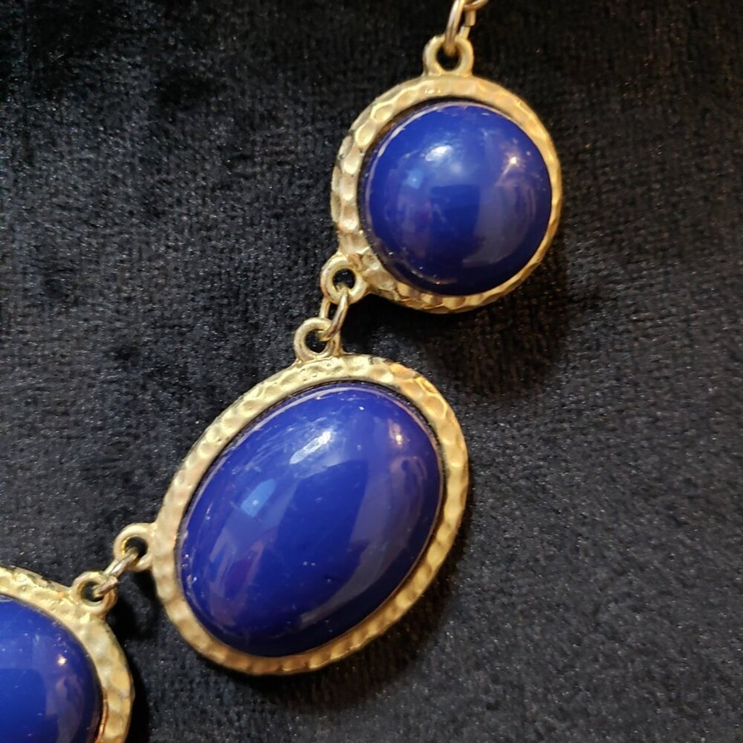 Women Fashion Blue Gemstone Gold Tone Chain Necklace Jewelry w/ Lobster Clasp