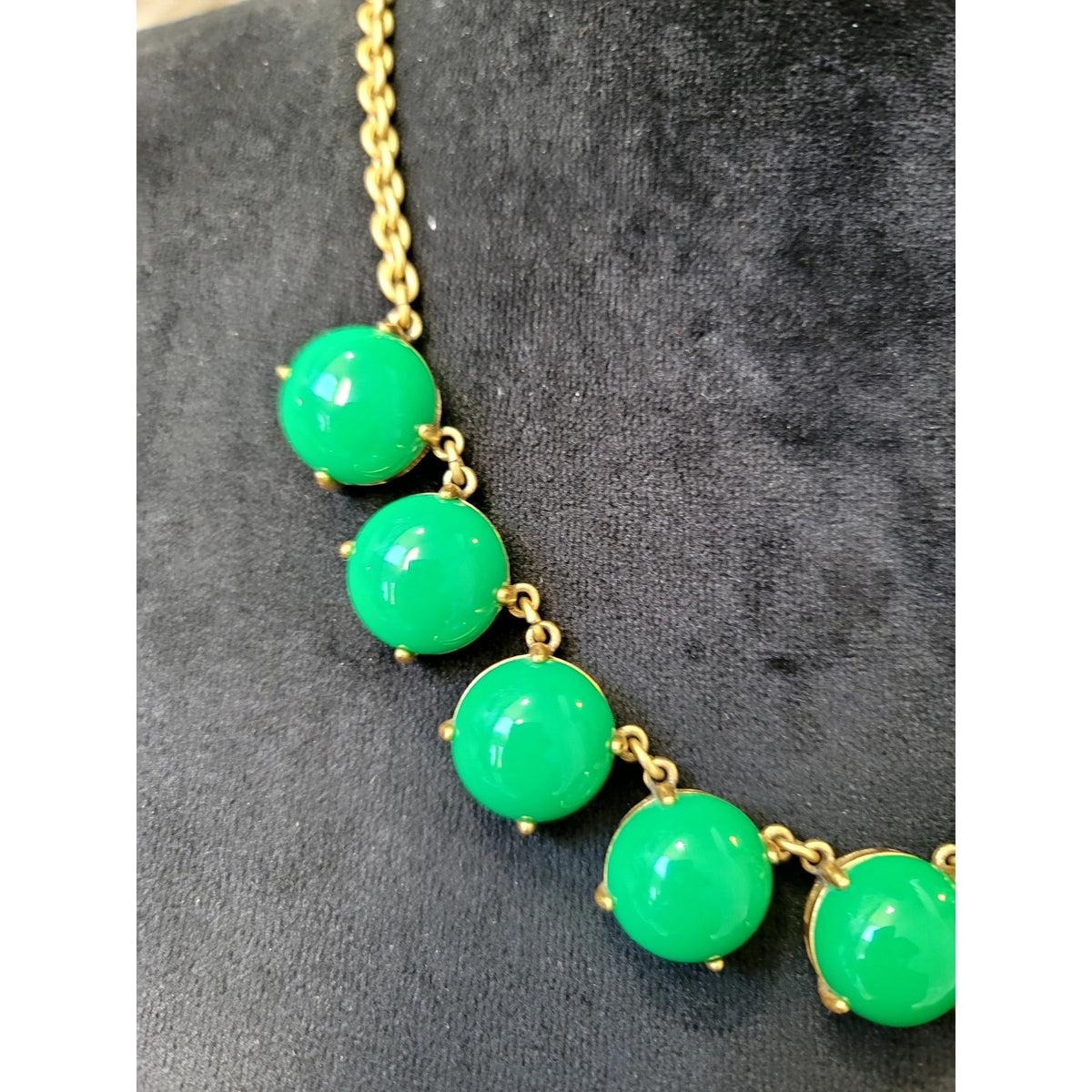JCrew Green Bubble Bead Statement Necklace Gold Tone Chain Retro Bib Fashion