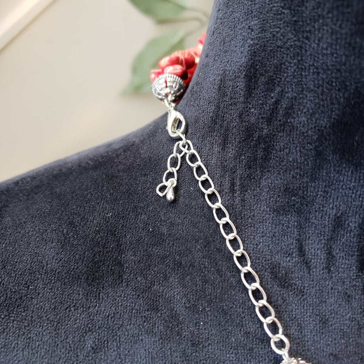 Womens Red Coral 3 Layer Dyed Shell Beaded Necklace Jewelry with Lobster Clasp