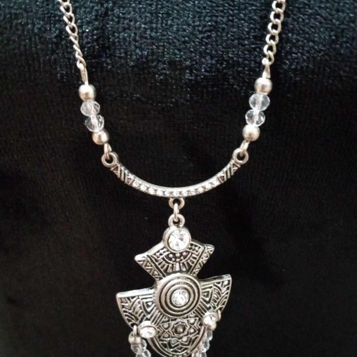 Womens Fashion Chunky Silver Tone Sweater Chain Charm Tassel Pendant Necklace