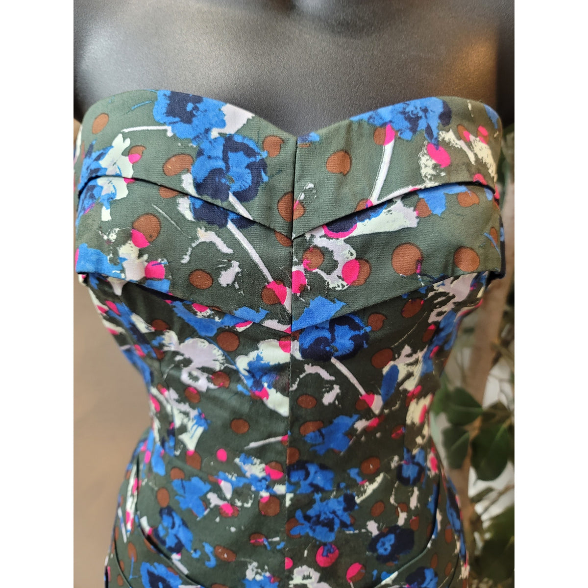 Rachel Rachel Roy Strapless Dress Women's Size 4 Green Floral Fitted Sleeveless