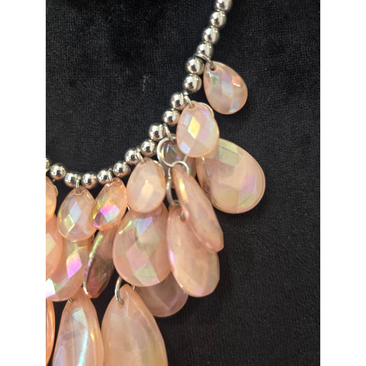 Peach Orange Iridescent Teardrop Cluster Bib Statement Necklace