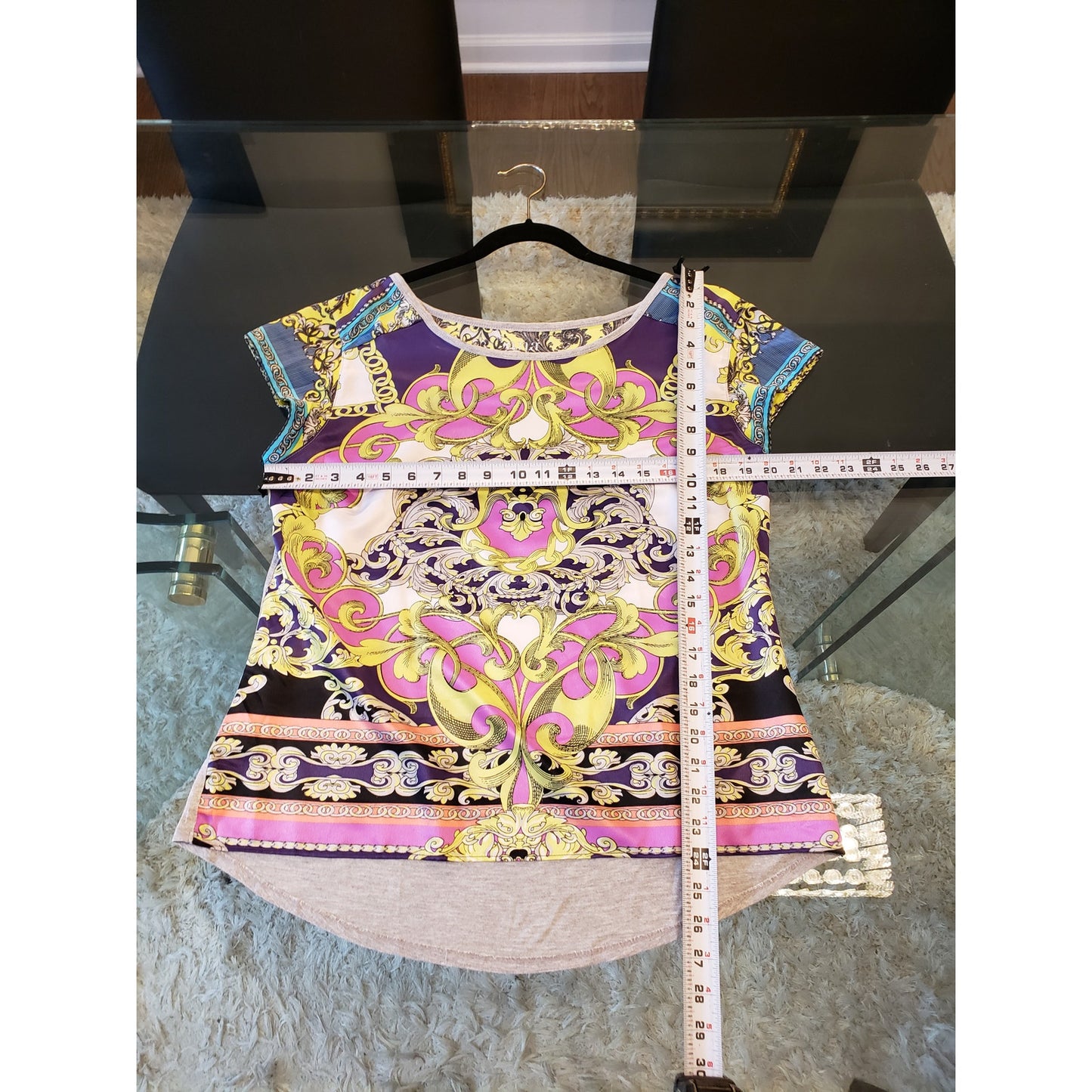 A.n.a Top Blouse Women's Size Large Multicolor Casual Short Sleeve Round Neck