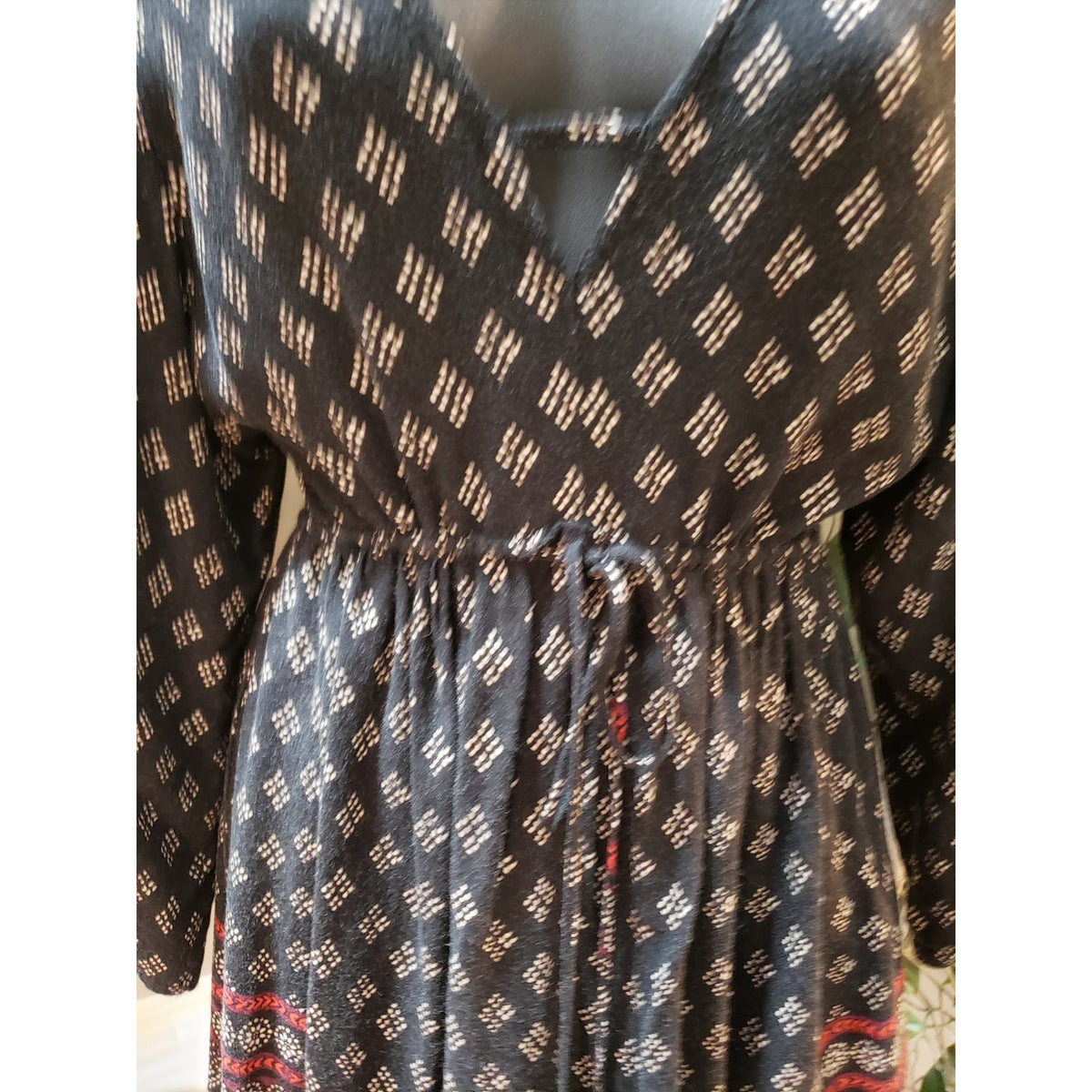 Abercrombie & Fitch Boho Mini Dress Womens XS Blue Argyle Tie Waist 3/4 Sleeve