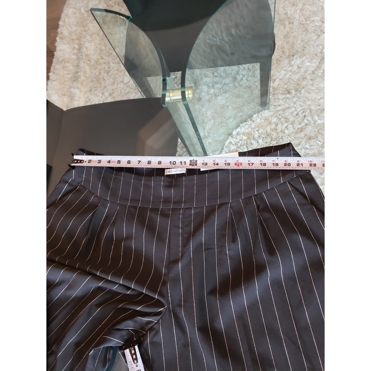 CATO Pants Womens Size 24W Black White Striped Slim Fit High Rise Ankle Slit
