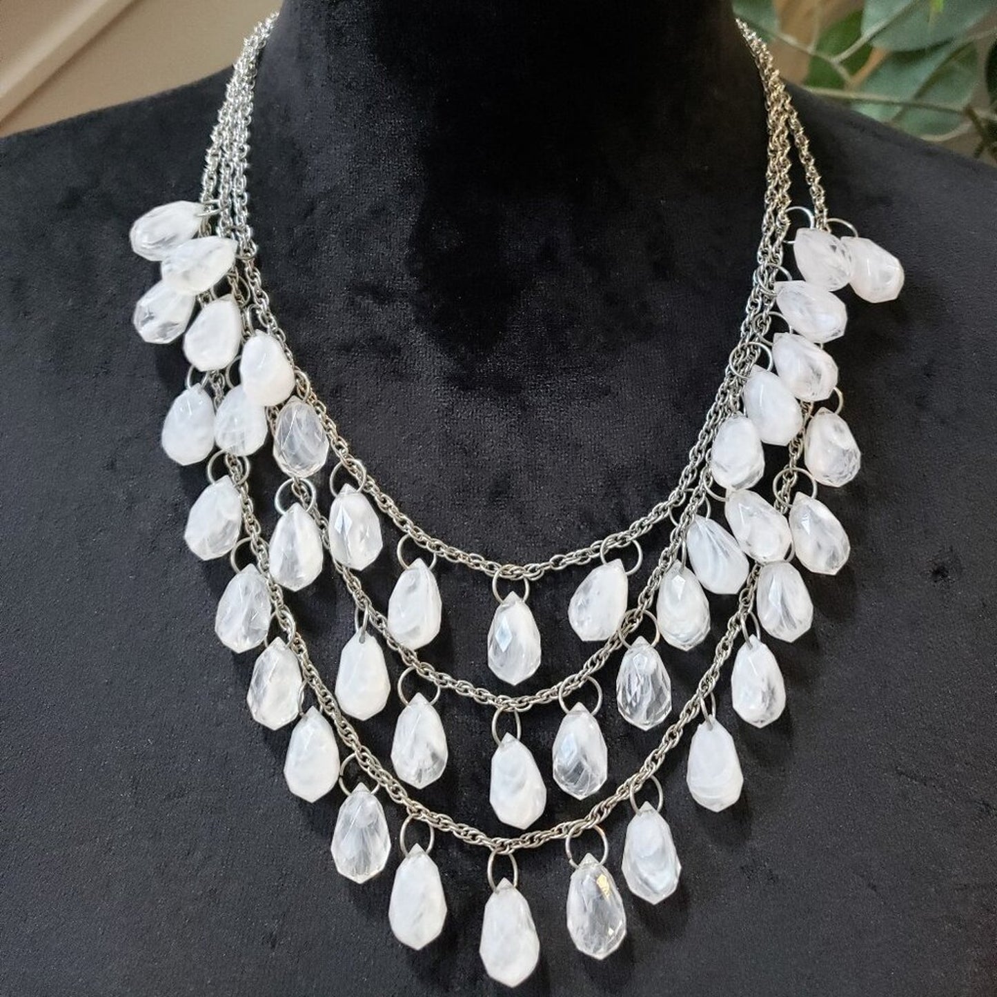 Womens Fashion Clear Crystel Teardrop 3 Layer Chain Necklace with Lobster Clasp