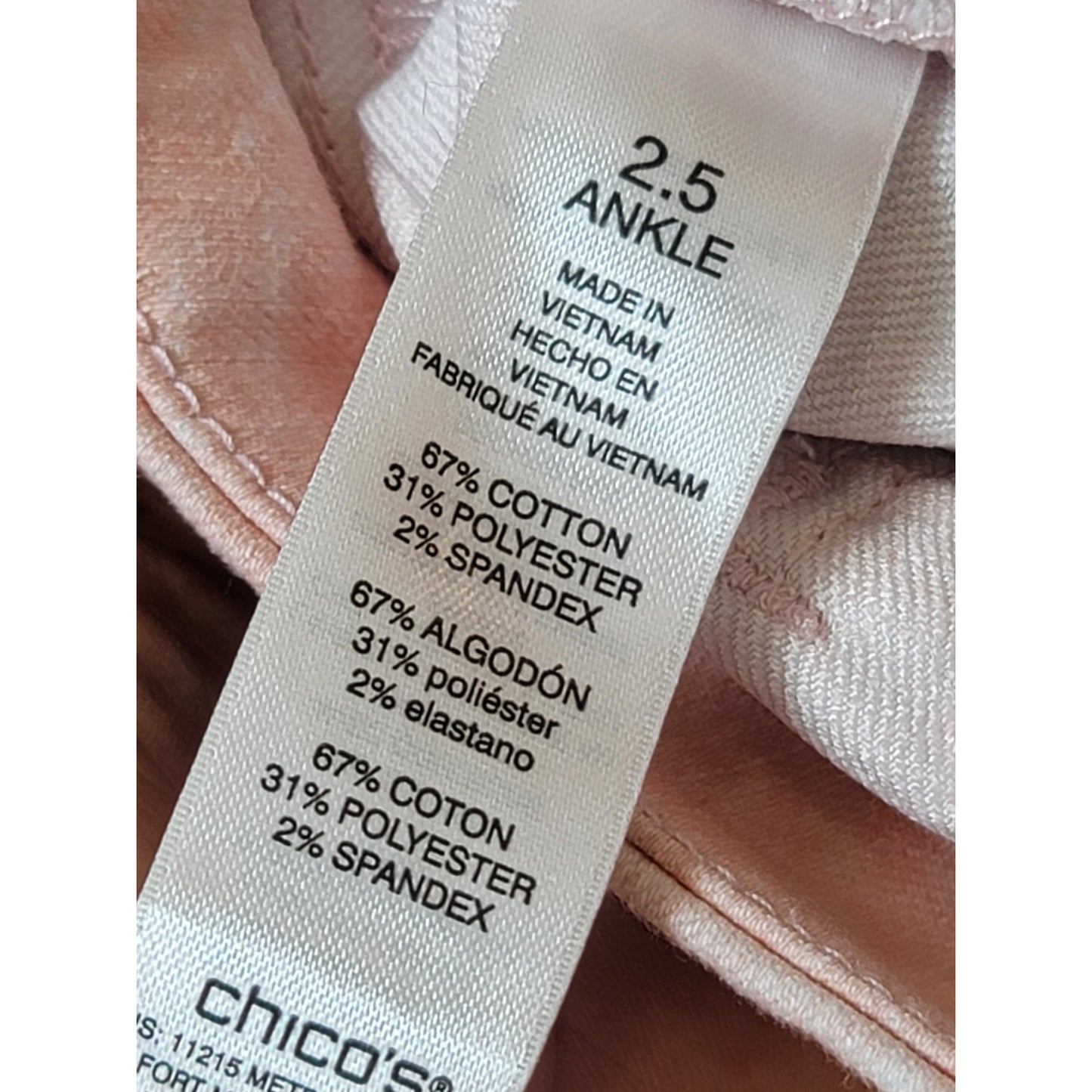 Chico's Ankle Pants Women's 2.5 (14) Pink White Tie Dye Cotton Stretch Slim Fit