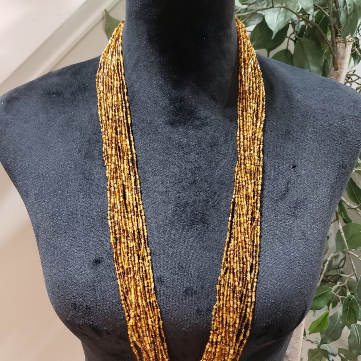 Women's Golden & Brown Multilayer Beaded Round Fashion Jewelry Necklace