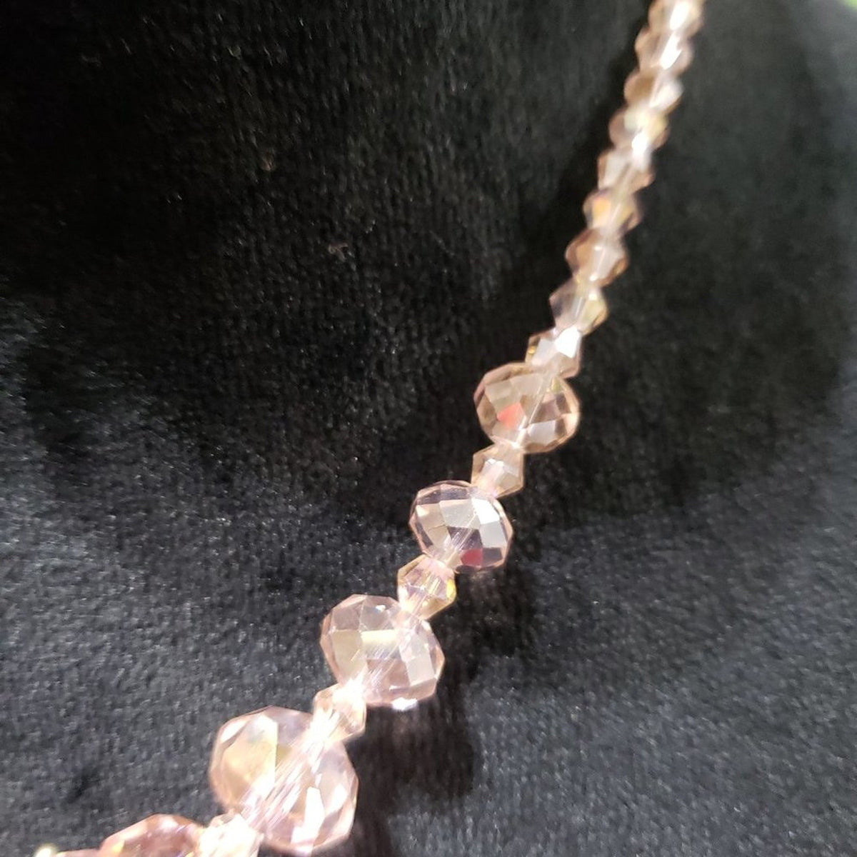 Womens Fashion Pink AB Glass Crystals Beaded Collar Necklace with Lobster Clasp