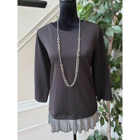 ALFANI Women's Black Solid Polyester Round Neck 3/4 Sleeve Top Blouse Size Large