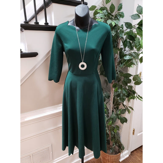 SHEIN Women's Green Polyester Round Neck 3/4 Sleeve Casual Knee Length Dress 2