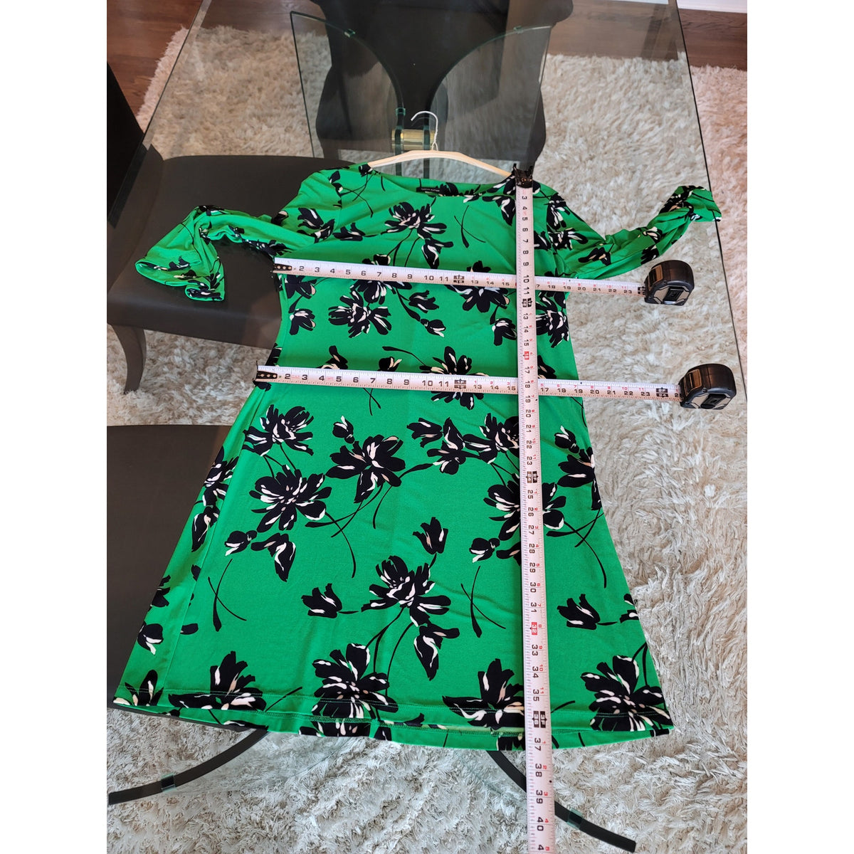 Tommy Hilfiger Dress Womens Small Green Floral Print 3/4 Sleeve Casual Chic