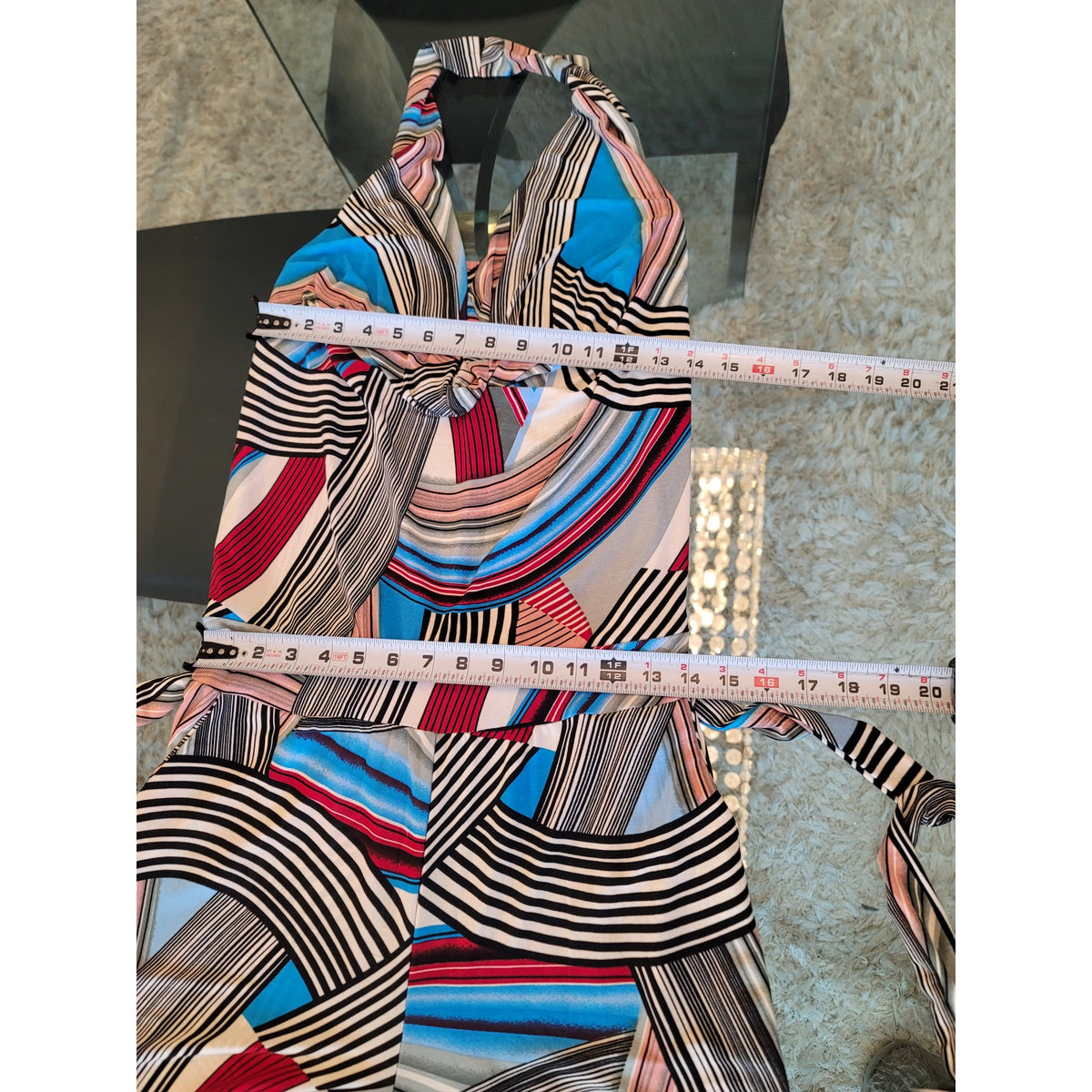Halter Jumpsuit Women's Size L/XL Multicolor Stripe Summer Silk Romper Outfit
