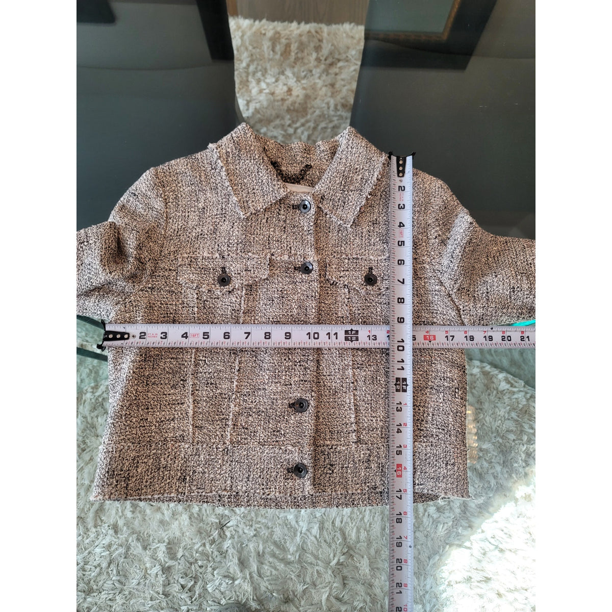 Milly Tweed Jacket Women's Small Gray Heathered Flap Pockets Button Up Front