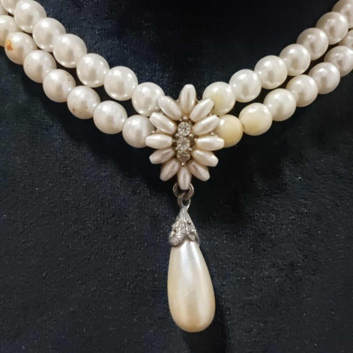 Beautiful Double Strand Faux Pearl Beaded Necklace with Diamantes in the Pendant