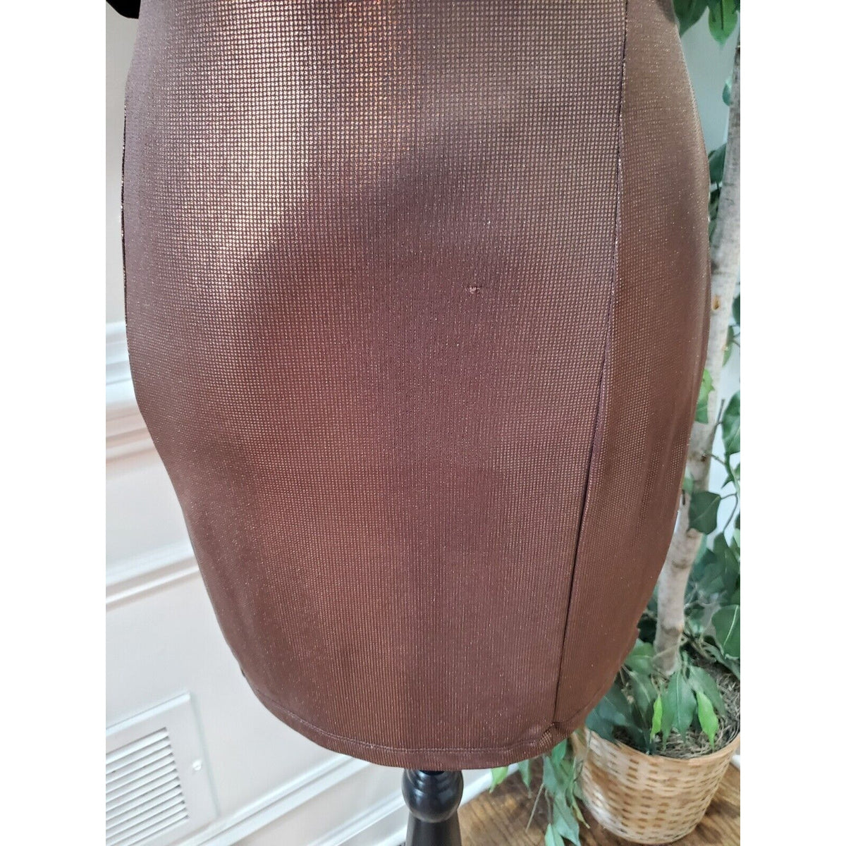 Forever 21 Women's Brown Polyester Round Neck Short Sleeve Knee Length Dress L