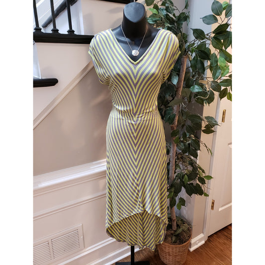 Mossimo Long Maxi Dress Womens XS Green Gray Striped Stretch Rayon Summer V Neck