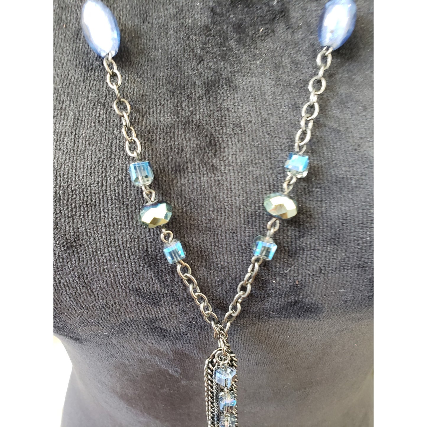 Cookie Lee Womens Blue Glass Pearls Y Shape Tassel Lariat Necklace with Lobster