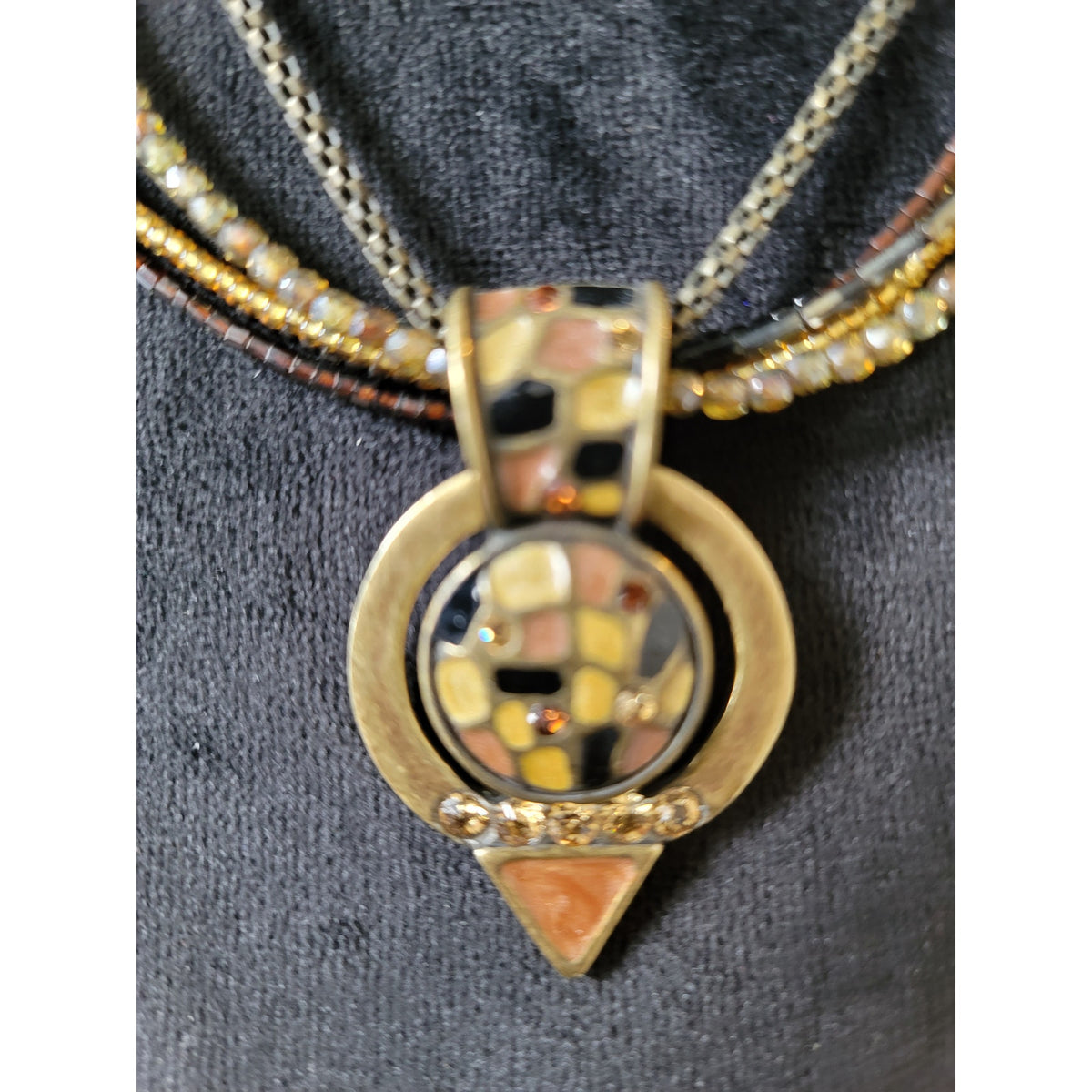 Chico's Multi Strand Beaded Necklace With Geometric Pendant Lobster Clasp Jewelry