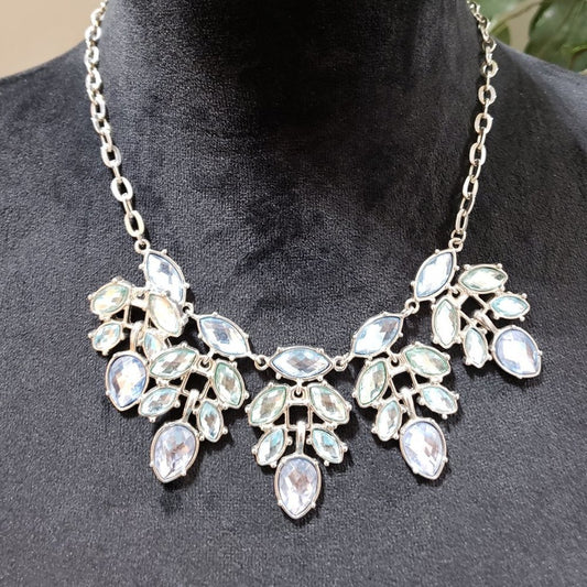 Womens Fashion Silver Aquamarine Glass Beads Collar Necklace with Lobster Clasp